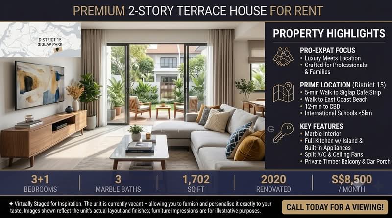 Woo Mon Chew Court, 2E Woo Mon Chew Road, 3 Bedrooms, 1,702 sqft, Terraced House For Rent, by Joseph Ong, 500176602 - Living Room - PropertyGuru.com.sg