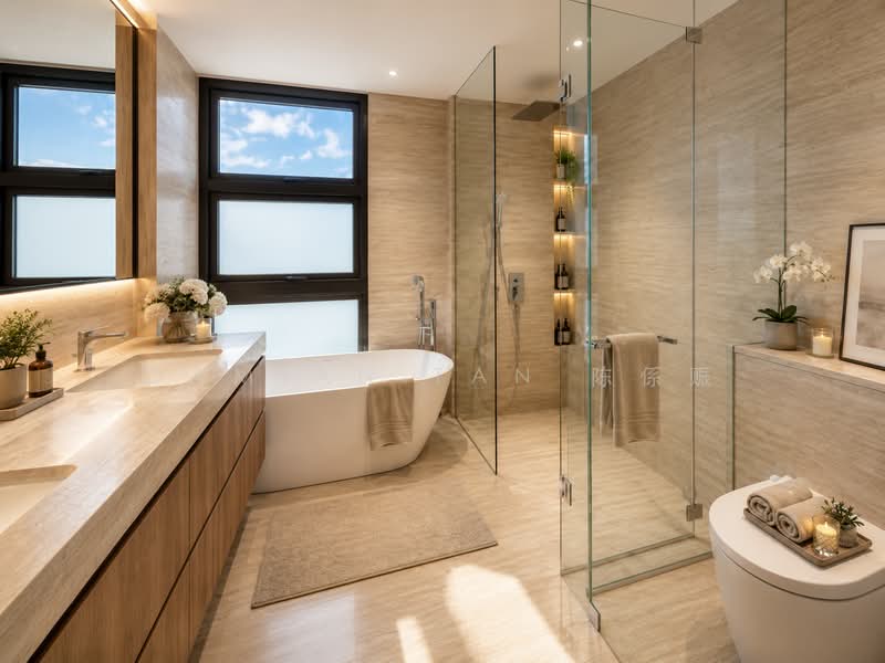 ⭐️1 KM OF ACS (PRI), SJI (JUNIOR) & CHIJ PRI (TPY)⭐️NEAR NOVENA MRT & AMENITIES⭐️BRAND NEW SEMI-D⭐️, Dyson Road Chancery Merlimau Bo Seng Whitley Gentle Mount Rosie Gilstead Buckley Evelyn Shrewsbury Barker Goldhill Trevose Kheam Hock Camborne Dalkeith Harlyn Duchess Coronation Berrima Tudor Unggas Seni Bahasa Tempua University Ilmu Robin Fernhill, 5 Bedrooms, 8,277 sqft, Semi-Detached House For Sale, by Damian Tan 陈係赈, 500176834 - Master Bath - PropertyGuru.com.sg