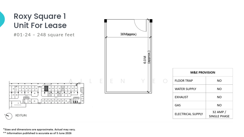 Roxy Square Shopping Centre, 50 East Coast Road, 248 sqft, Other Retail For Rent, by Aileen Yeo, 500180832 - CommercialGuru.com.sg