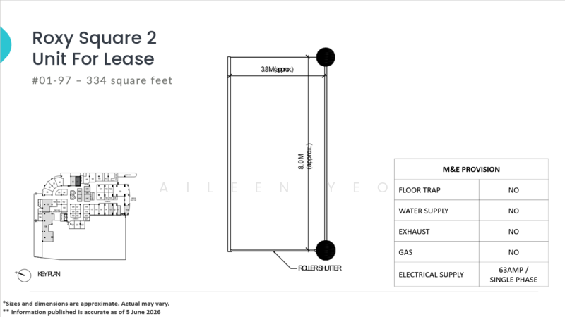 Roxy Square Shopping Centre, 50 East Coast Road, 248 sqft, Other Retail For Rent, by Aileen Yeo, 500180832 - CommercialGuru.com.sg