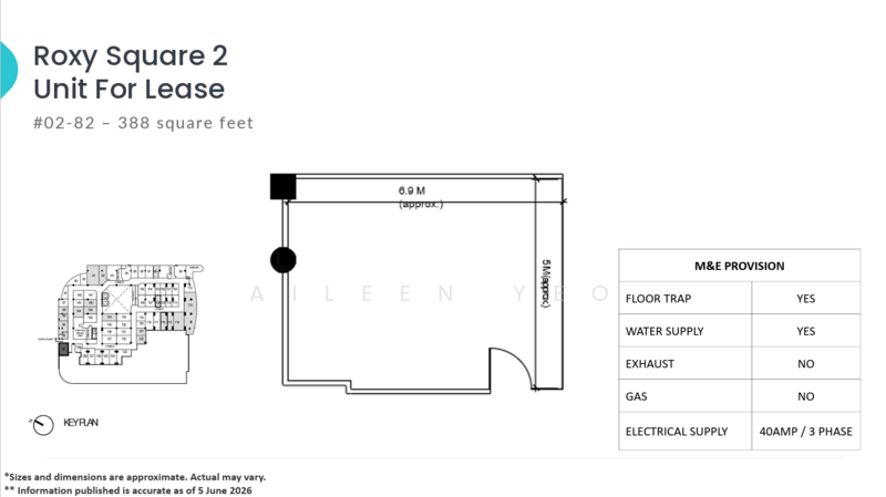 Roxy Square Shopping Centre, 50 East Coast Road, 248 sqft, Other Retail For Rent, by Aileen Yeo, 500180832 - CommercialGuru.com.sg
