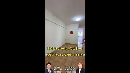 516 Jurong West - 3 room hdb, Jurong West at 52, 2 Bedrooms, 797 sqft, HDB Flat For Sale, by Nancy Tan, 500180875 - PropertyGuru.com.sg