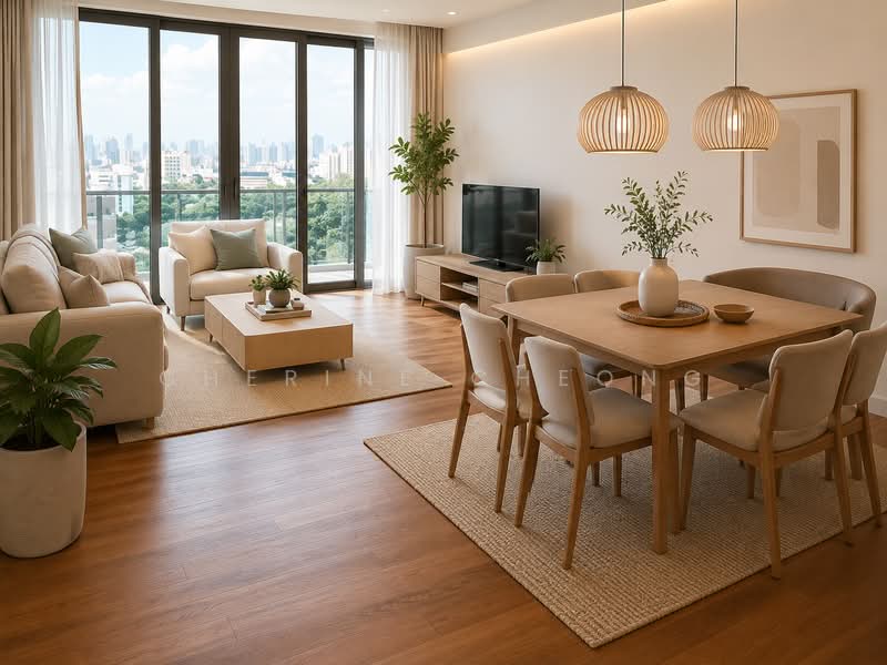 Cairnhill Crest, 8 Cairnhill Circle, 2 Bedrooms, 1,206 sqft, Condominium For Sale, by Cherine Cheong, 500182752 - Living Room - Virtually staged for ref - PropertyGuru.com.sg