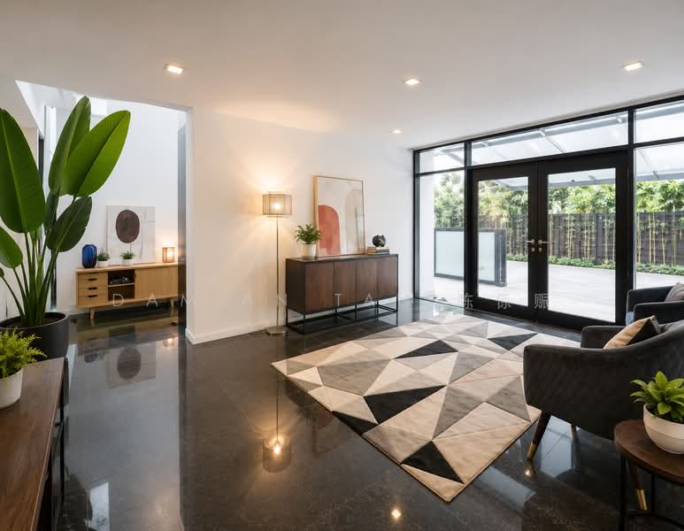 ⭐️RARE DUAL FRONTAGE MODERN 2-STY DETACHED @ GCBA RAFFLES PARK⭐️1 KM OF RGPS⭐️VERY WIDE FRONTAGE⭐️, Oriole Crescent Ash Cassia Sunset Pine Linden Vanda Eng Neo Greenmead Greenview Greenpark Hillcrest Watten Shelford Senandong Swiss Club Binjai Kampong Chantek Chee Hoon Camden Kheam Hock Trevose Camborne Narooma Dalkeith Harlyn Berrima Merryn Tudor, 7 Bedrooms, 8,200 sqft, Detached House For Sale, by Damian Tan 陈係赈, 500184344 - Living Room - PropertyGuru.com.sg