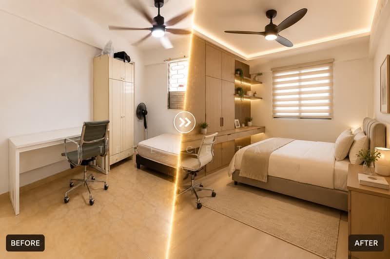 745 Yishun Street 72, 745 Yishun Street 72, 2 Bedrooms, 721 sqft, HDB Flat For Sale, by Terence Tan, 500186549 - Bedroom Potential Before after - PropertyGuru.com.sg