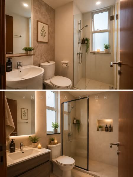 Sunglade, 1 Serangoon Avenue 2, 2 Bedrooms, 1,109 sqft, Condominium For Sale, by Andrea Seoh, 500187760 - Common Bathroom and Master Bathroom - PropertyGuru.com.sg