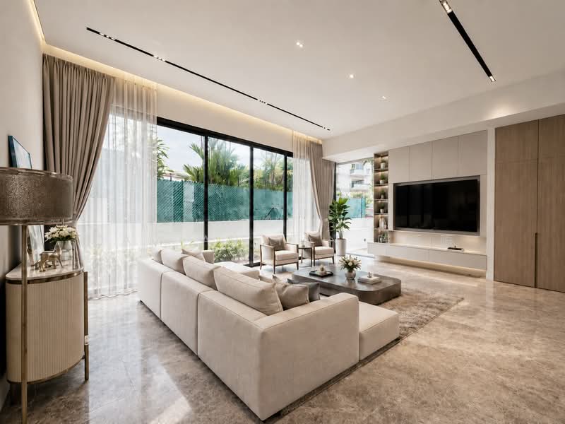 ⭐️RARE BRAND NEW RENOVATED DETACHED @ GOLDHILL GARDENS⭐️1 KM OF ACS & SCGS⭐️NEAR MRT & BUS STOPS⭐️, Goldhill Avenue Barker Mount Rosie Chancery Gentle Gilstead Buckley Merlimau Dyson Tan Sim Boh Bo Seng Asimont Balmoral Stevens Robin Fernhill Lewis Margoliouth Trevose Berrima Harlyn Dalkeith Narooma Camborne Kheam Hock Merryn Tempua Unggas Bahasa, 6 Bedrooms, 8,500 sqft, Detached House For Sale, by Damian Tan 陈係赈, 500188828 - Living Room - PropertyGuru.com.sg