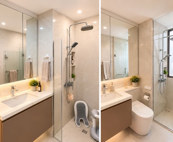 The Inflora, 51 Flora Drive, 3 Bedrooms, 1,033 sqft, Condominium For Rent, by Kin ,, 500193820 - Bathroom - PropertyGuru.com.sg