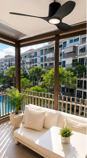 The Inflora, 51 Flora Drive, 3 Bedrooms, 1,033 sqft, Condominium For Rent, by Kin ,, 500193820 - Balcony - PropertyGuru.com.sg