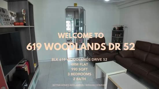 619 Woodlands Drive 52, 619 Woodlands Drive 52, 3 Bedrooms, 990 sqft, HDB Flat For Sale, by Aaron Aw, 500196639 - PropertyGuru.com.sg
