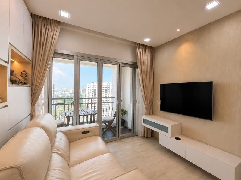 Aquarius By The Park, 1 Bedok Reservoir View, 2 Bedrooms, 893 sqft, Condominium For Sale, by Sarah Lim, 500197174 - Living Room & Balcony greenery views - PropertyGuru.com.sg