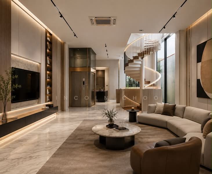 New Listing @ Serangoon Gardens ! 999yrs Modern SD w Basement & Lift @ Kingswear Ave, Serangoon gardens, 5 Bedrooms, 5,500 sqft, Semi-Detached House For Sale, by Lincoln Choo, 500198435 - Living Room - PropertyGuru.com.sg
