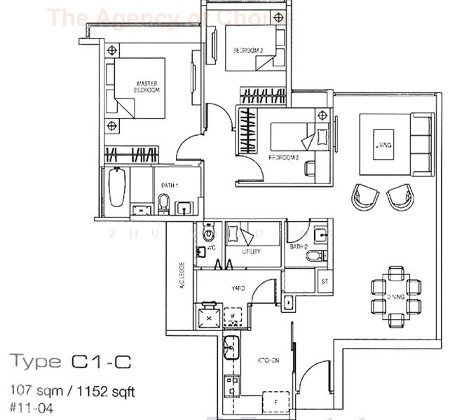 YewTee Residences, 23 Choa Chu Kang North 6, 3 Bedrooms, 1,152 sqft, Condominium For Rent, by Zhu Yaodong, 500203325 - PropertyGuru.com.sg