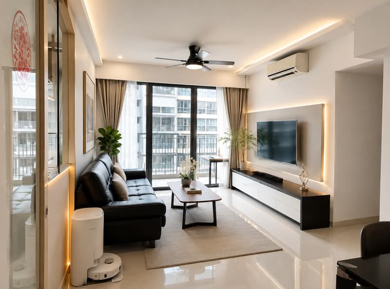 Hundred Palms Residences, 264 Yio Chu Kang Road, 4 Bedrooms, 1,270 sqft, Executive Condominium For Sale, by Melvin Lo, 500205787 - Living Room - PropertyGuru.com.sg