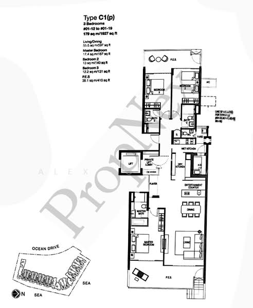 The Azure, 201 Ocean Drive, 3 Bedrooms, 1,927 sqft, Condominium For Sale, by Alex Toh C W, 500208302 - PropertyGuru.com.sg