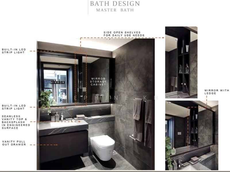 Hyll on Holland, 95 Holland Road, 3 Bedrooms, 1,055 sqft, Condominium For Sale, by Josephine Khoo, 500215428 - Beautiful master bath with ample storage - PropertyGuru.com.sg