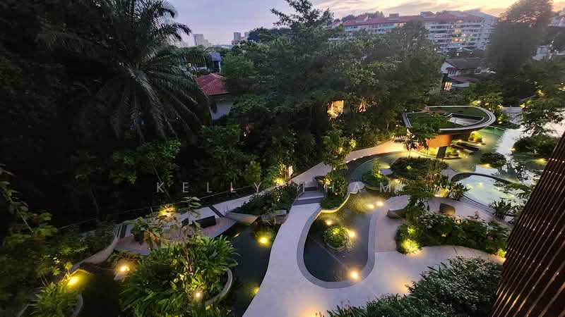 KI Residences At Brookvale, 14 Brookvale Drive, 3 Bedrooms, 861 sqft, Condominium For Sale, by Kelly Tham, 500215644 - Dusk Landscape from Balcony - PropertyGuru.com.sg