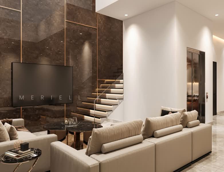 Freehold D15 Luxury Inter-Terrace with Private Lift & Rooftop Pool, , 5 Bedrooms, 5,185 sqft, Terraced House For Sale, by Meriell Alexiz Kwek, 500221926 - Living Room - PropertyGuru.com.sg