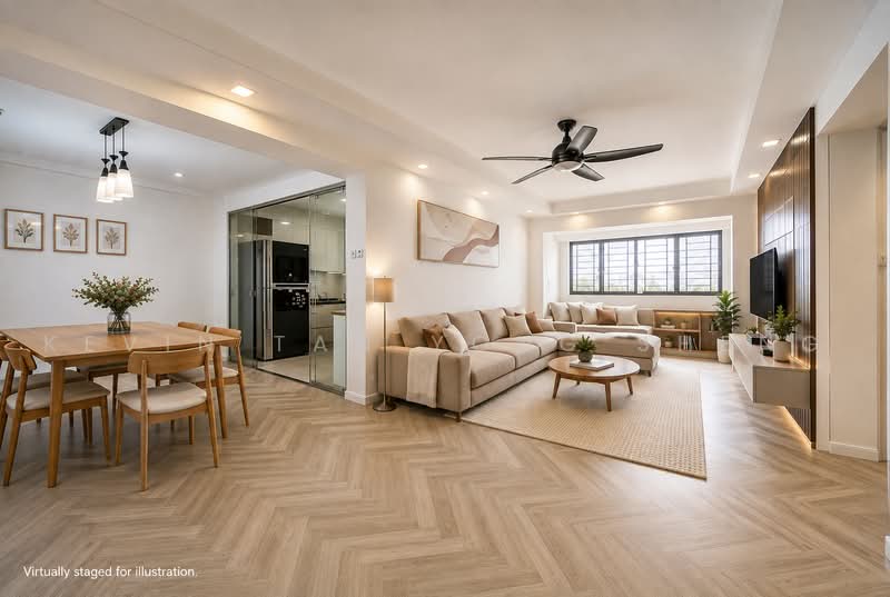 512 Choa Chu Kang Street 51, 512 Choa Chu Kang Street 51, 4 Bedrooms, 1,399 sqft, HDB Flat For Sale, by Kevin Tan Yong Sheng, 500225448 - Living Room (virtually rendered) - PropertyGuru.com.sg