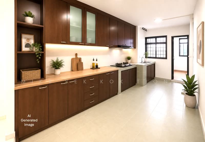 23 Hougang Avenue 3, 23 Hougang Avenue 3, 2 Bedrooms, 785 sqft, HDB Flat For Sale, by Mike Sek Kok Tiong, 500228447 - AI generated - Kitchen - PropertyGuru.com.sg