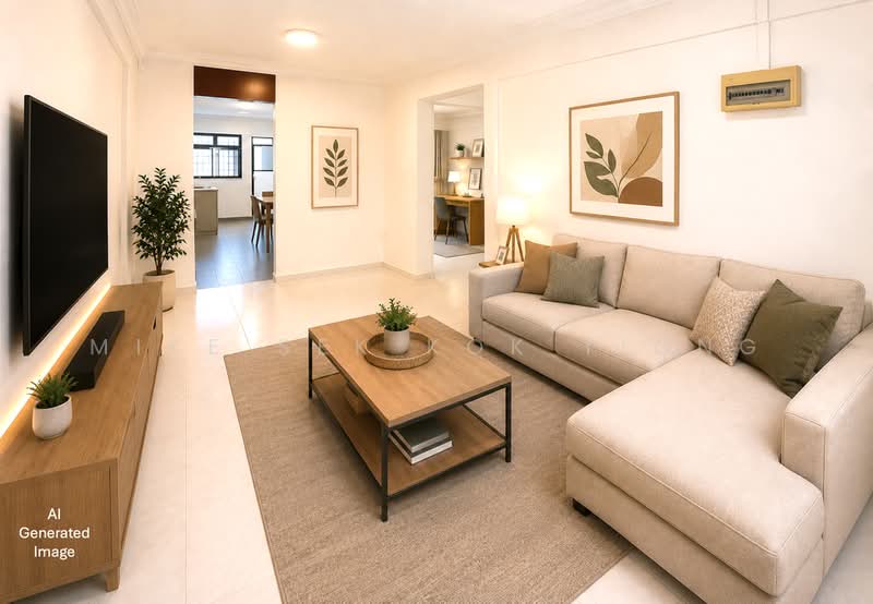 23 Hougang Avenue 3, 23 Hougang Avenue 3, 2 Bedrooms, 785 sqft, HDB Flat For Sale, by Mike Sek Kok Tiong, 500228447 - AI generated - Living Room - PropertyGuru.com.sg