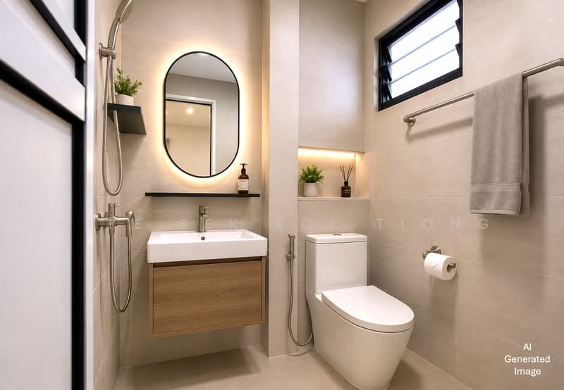 23 Hougang Avenue 3, 23 Hougang Avenue 3, 2 Bedrooms, 785 sqft, HDB Flat For Sale, by Mike Sek Kok Tiong, 500228447 - AI generated - Bathroom - PropertyGuru.com.sg