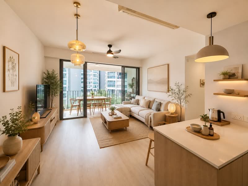 Riversails, 22 Upper Serangoon Crescent, 3 Bedrooms, 947 sqft, Condominium For Sale, by Kay Fong 冯筠棋, 500232886 - Living Room (AI generated) - PropertyGuru.com.sg
