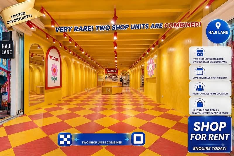 Shop unit at Haji Lane/ Arab Street, Haji Lane, Beach Road / Bugis / Rochor, 1,800 sqft, Shop / Shophouse For Rent, by Win Ng, 500233756 - AI generated - CommercialGuru.com.sg