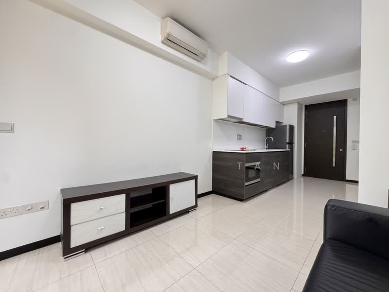 Sims Urban Oasis, 10 Sims Drive, 2 Bedrooms, 624 sqft, Condominium For Rent, by Clement Tan, 500243017 - Living Room & Open Kitchenette - PropertyGuru.com.sg
