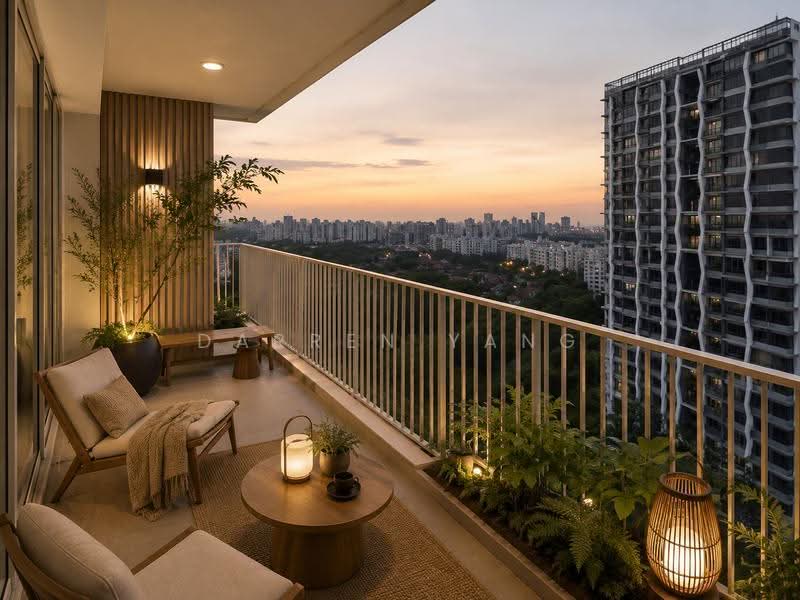 Tree House, 60 Chestnut Avenue, Dairy Farm / Bukit Panjang / Choa Chu Kang, 3 Bedrooms, 947 sqft, Condominium For Sale, by Darren Yang, 500244782 - Virtually Staged Balcony w/ Actual View - PropertyGuru.com.sg