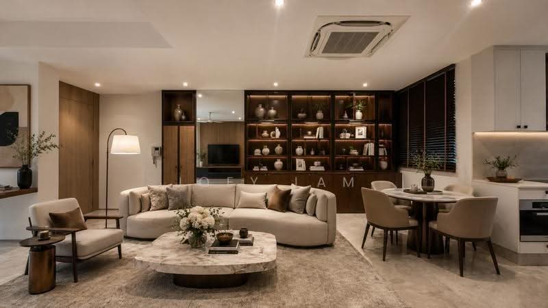 Paterson Residence, 83 Paterson Road, Orchard / River Valley, 5 Bedrooms, 3,854 sqft, Cluster House For Sale, by Joey Lam, 500245752 - Living Room - AI rendered - PropertyGuru.com.sg