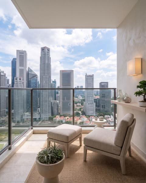 Robinson Suites, 50 Robinson Road, Boat Quay / Raffles Place / Marina, 2 Bedrooms, 603 sqft, Condominium For Sale, by Eileen Leong, 500253807 - Balcony  (AI as Interior Design Idea) - PropertyGuru.com.sg