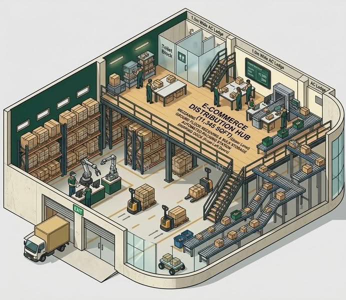 Wave 9, 71 71, Sembawang / Yishun, 11,345 sqft, Light Industrial (B1) For Sale, by Ann Teiw, 500255157 - AI illustrated image for use of space by e-commerce distribution business - CommercialGuru.com.sg