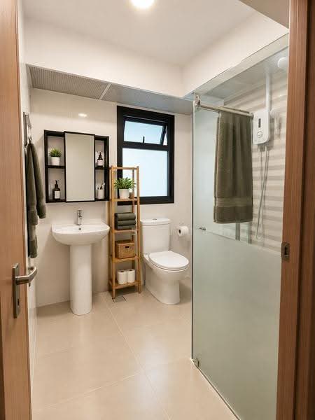 419C Northshore Drive, 419C Northshore Drive, Hougang / Punggol / Sengkang, 1 Bedroom, 505 sqft, HDB Flat For Sale, by Ong Bincent, 500256577 - Bathroom - Ai decluttered - PropertyGuru.com.sg