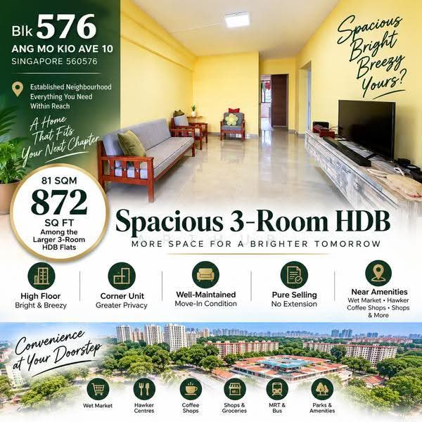 576 Ang Mo Kio Avenue 10, 576 Ang Mo Kio Avenue 10, Ang Mo Kio / Bishan / Thomson, 2 Bedrooms, 872 sqft, HDB Flat For Sale, by Arthur Franco, 500258419 - PropertyGuru.com.sg
