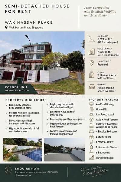 Wak Hassan place, Sembawang road , woodlands, Yishun, Serangoon,, Sembawang / Yishun, 6 Bedrooms, 7,335 sqft, Corner Terrace For Rent, by Tanisha Suresh Balani, 500270561 - Exterior - PropertyGuru.com.sg