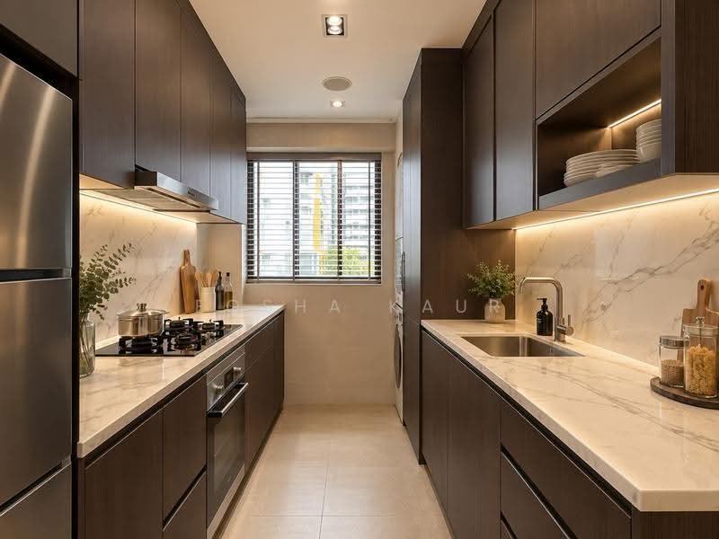 One-North Eden, 8 Slim Barracks Rise, Buona Vista / West Coast / Clementi New Town, 3 Bedrooms, 947 sqft, Condominium For Rent, by Eqsha Kaur, 500274688 - Kitchen - PropertyGuru.com.sg