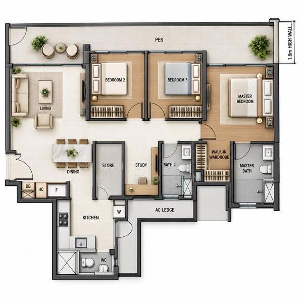 The Visionaire, 174 Canberra Drive, Sembawang / Yishun, 3 Bedrooms, 1,259 sqft, Condominium For Sale, by Zaid Bin Haroon, 500277229 - Living Room - PropertyGuru.com.sg
