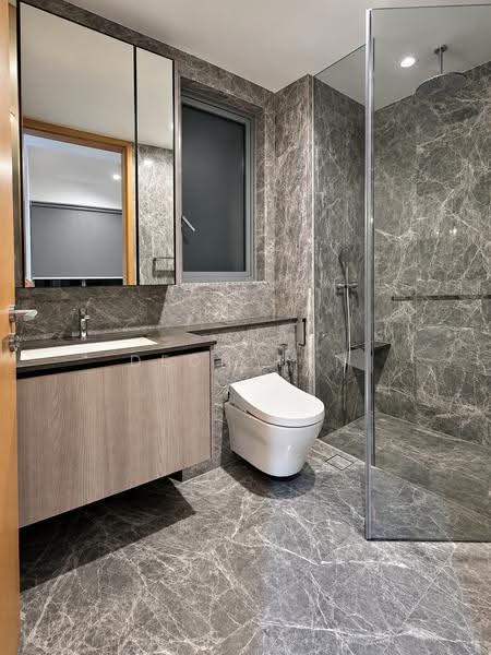 One Holland Village Residences, 5 Holland Village Way, Tanglin / Holland / Bukit Timah, 2 Bedrooms, 829 sqft, Condominium For Sale, by Deon Tan, 500278785 - Elegant Marble Bathroom - PropertyGuru.com.sg