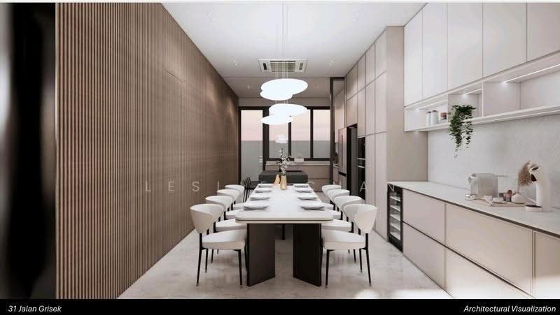 31 Jln Grisek @ Kembangan estate, 00, Eunos / Geylang / Paya Lebar, 5 Bedrooms, 6,120 sqft, Terraced House For Sale, by Leslie Chan, 500281053 - Lux Dinning area / dry kitchen - PropertyGuru.com.sg