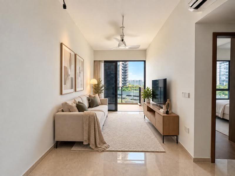 Hillock Green, 26 Lentor Central, Mandai / Upper Thomson, 2 Bedrooms, 710 sqft, Condominium For Sale, by Adiel Ng, 500283095 - AI- furniture included, for perspective - PropertyGuru.com.sg