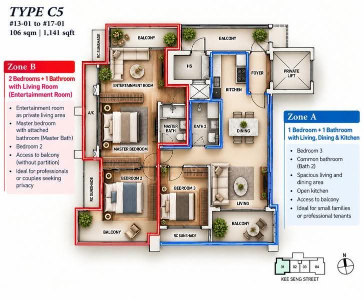 Onze @ Tanjong Pagar, 11 Kee Seng Street, Chinatown / Tanjong Pagar, 3 Bedrooms, 1,141 sqft, Apartment For Sale, by Justin Chong, 500288066 - PropertyGuru.com.sg