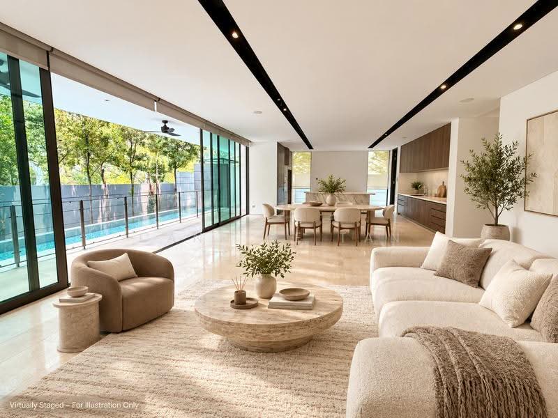 RENOVATED 2.5 STOREY 6 ROOMS ENSUITE | HUGE ENTERTAINMENT BASEMENT, PARK 2 CARS, Siglap road/ upper east coast road/ Kew Drive/ Bedok road, Bedok / Upper East Coast, 6 Bedrooms, 6,500 sqft, Corner Terrace For Sale, by Candice Tan, 500290303 - Living Room - PropertyGuru.com.sg