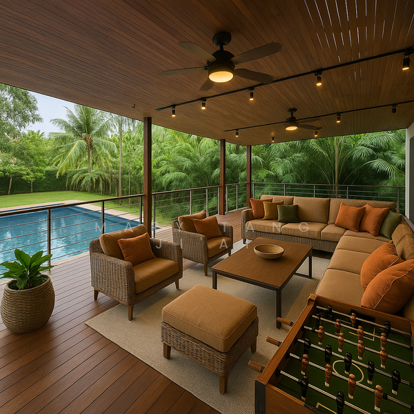 Expansive patio by the pool