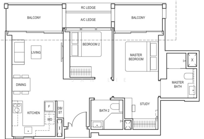 Floor Plan 2 Bedroom + Ensuite Study