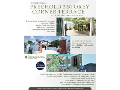 For Sale - Attractive $1652 psf Corner Terrace at Maria Avenue with A&A or Rebuild Potential