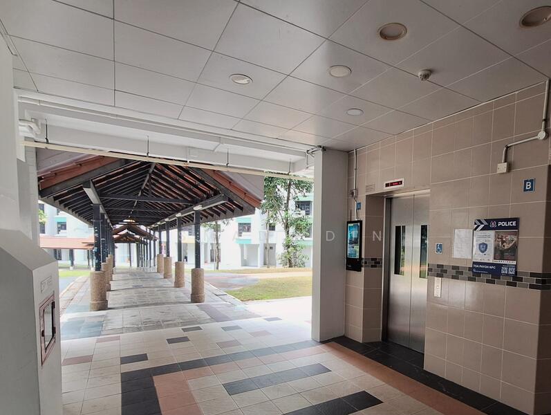 Sheltered walkway from lift lobby to bus stop