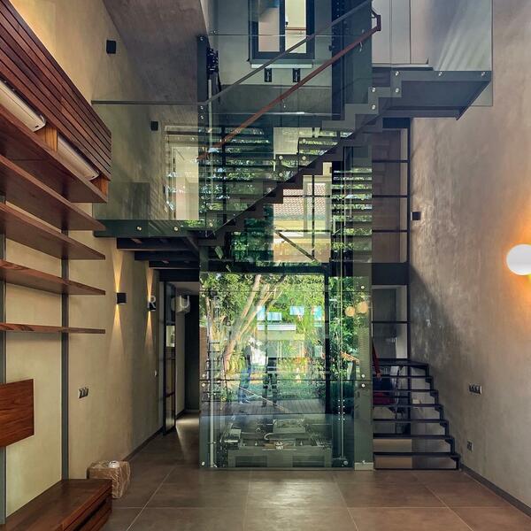 Staircase and elevator