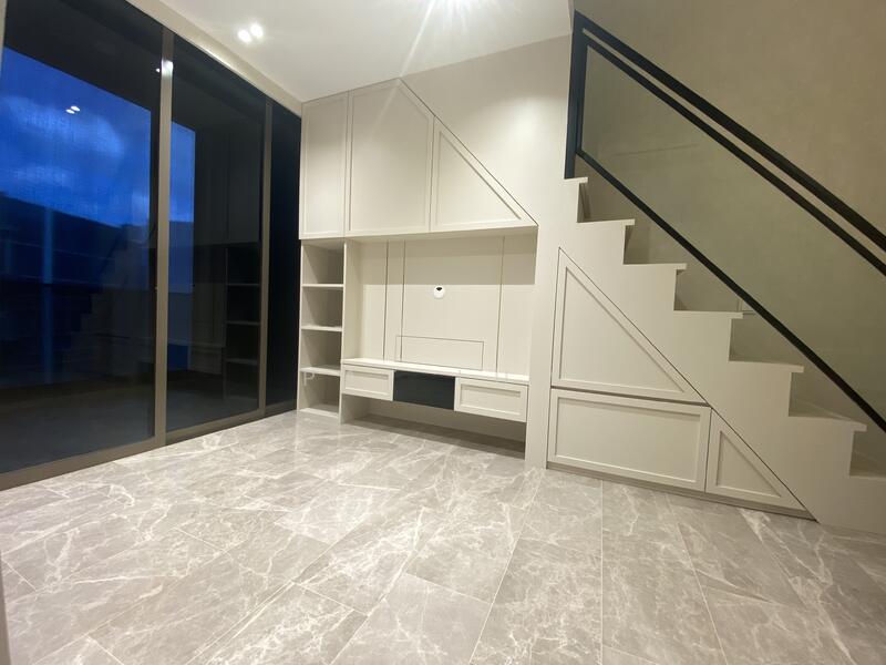 feature wall and storage cabinets
