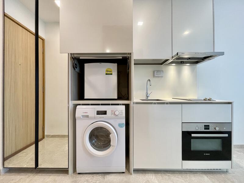 Kitchen with bar fridge